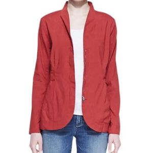 Eileen Fisher Rust Linen Stretch Stand Shawl Collar Peplum Jacket EUC Size L